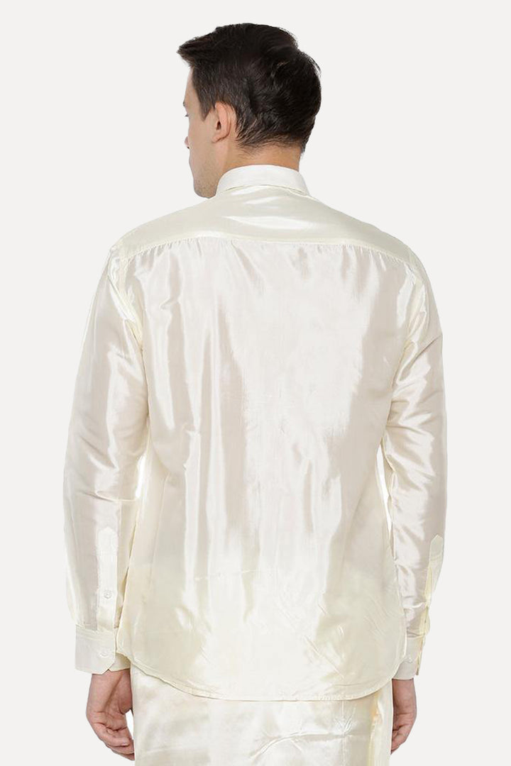 Pavithram - Cream Silk Shirt For Men | Uathayam