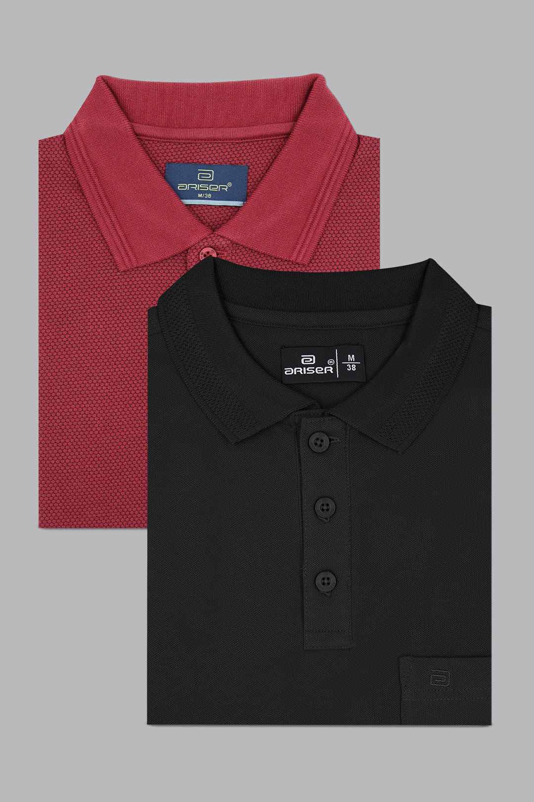 Canton Polo + Lycra Polo - Ruby Red and Jet Black T-Shirts Pack Of 2 C ...