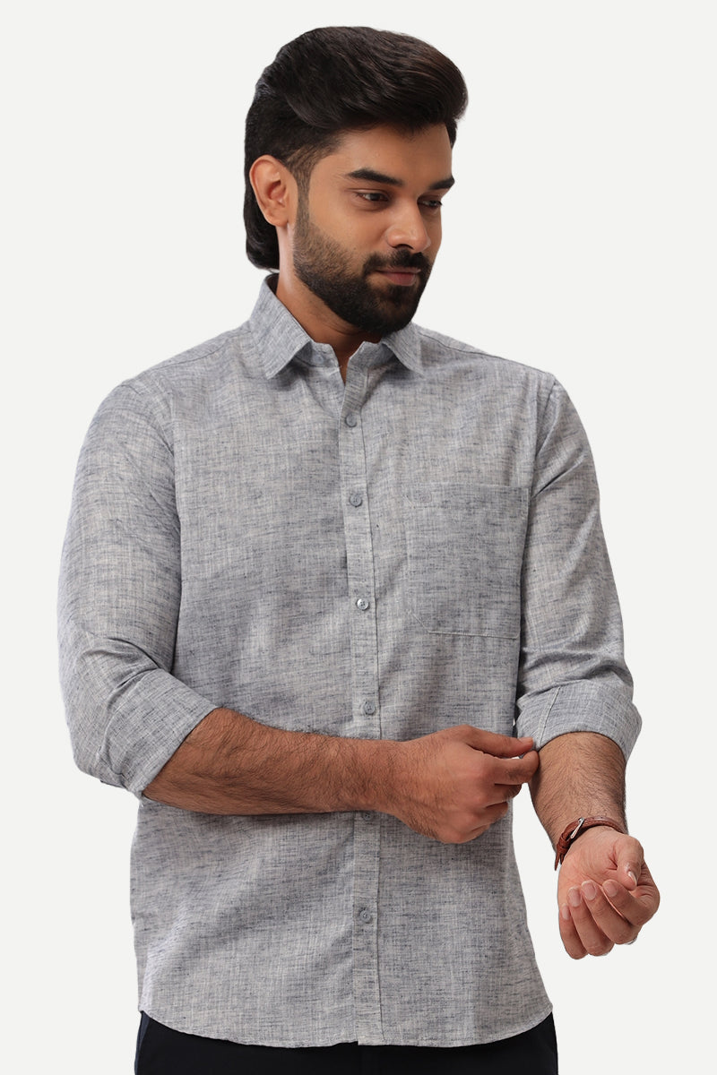 Linen Feel - Charcoal Black Formal Shirts For Men