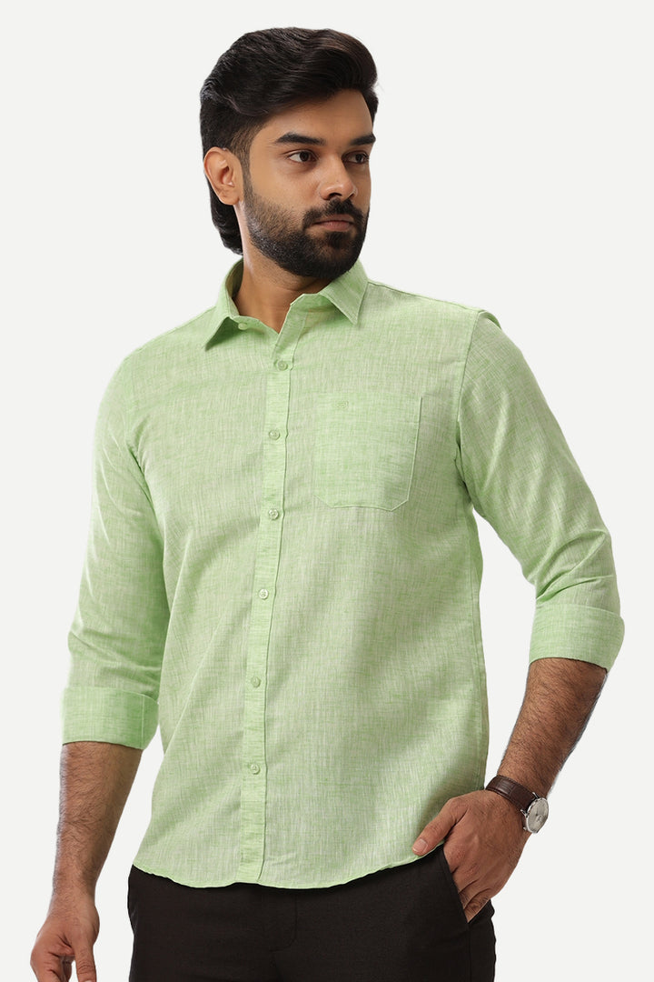 Linen Feel - Light Green Formal Shirts For Men | Ariser