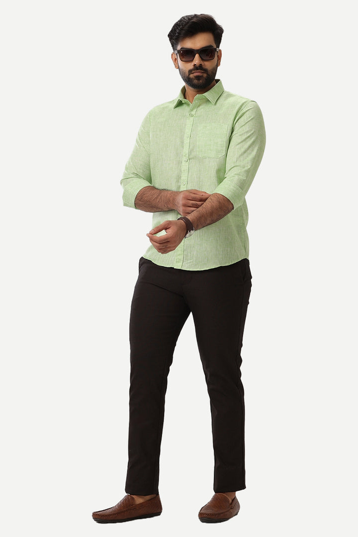 Linen Feel - Light Green Formal Shirts For Men | Ariser