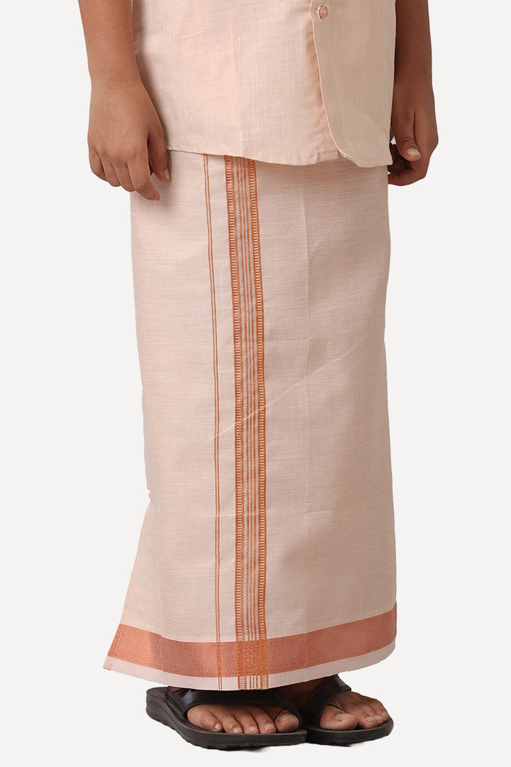 Vaibhav - Copper Orange Tissue Shirt and Dhoti 2 in 1 Set For Kids | Uathayam