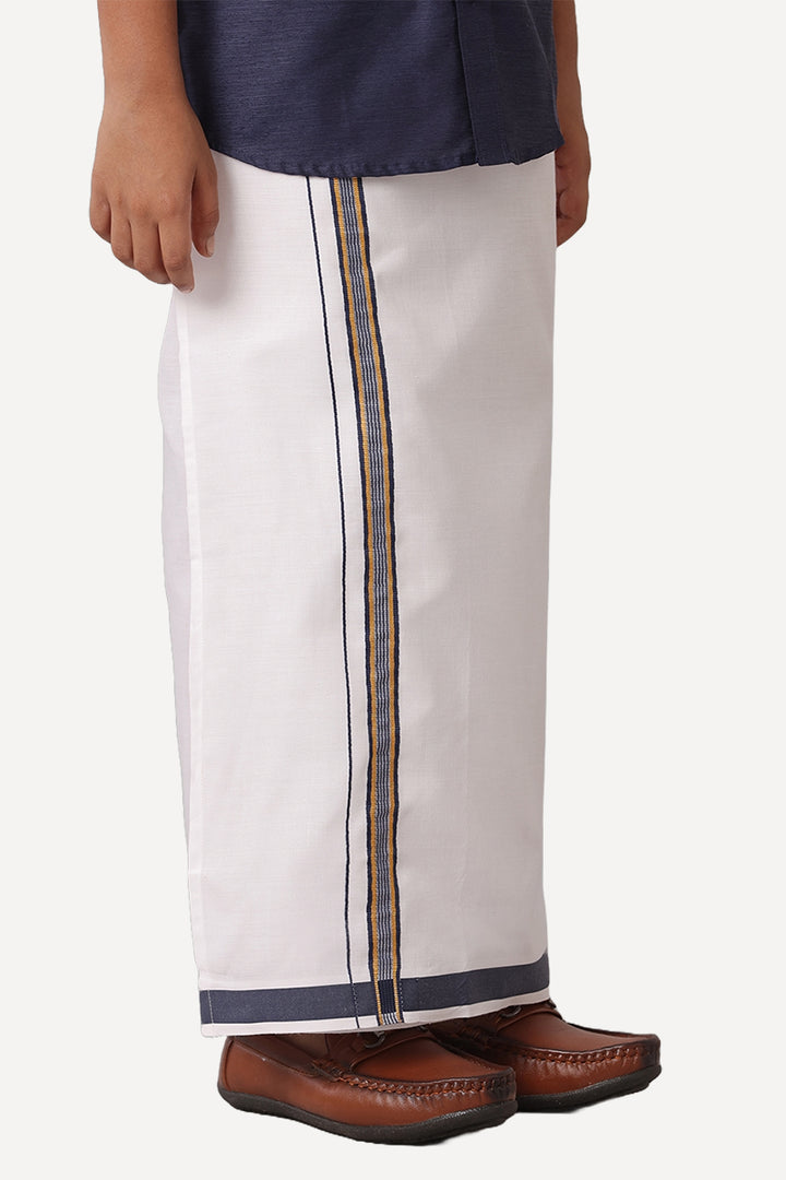 Divine - Navy Matching Fixit Dhoti and Shirt 2 in 1 Set For Kids | Uathayam