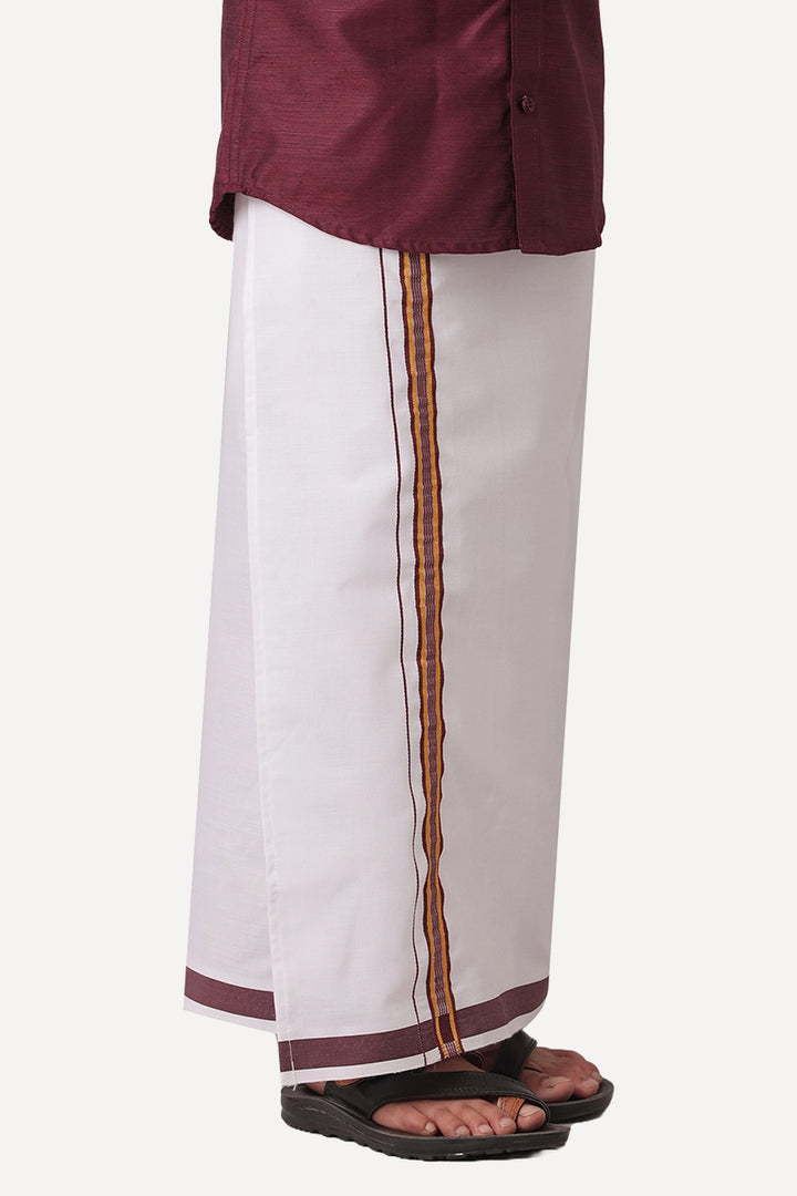 Divine - Maroon Matching Fixit Dhoti and Shirt 2 in 1 Set For Kids | Uathayam