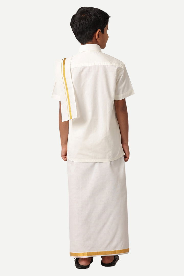 Junior Star -  Premium Cream Shirt and Jari Dhoti Combo Set For Kids | Uathayam