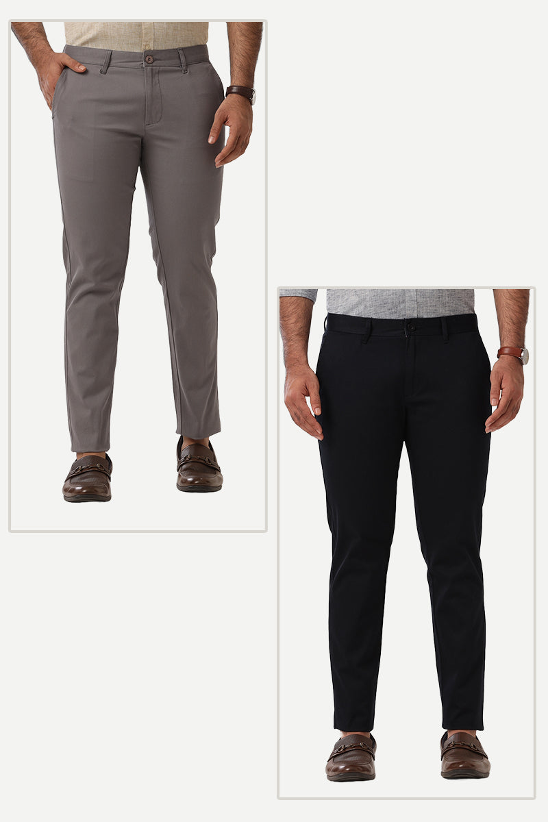 Monaco - Grey and Soft Black Pack of 2 Trousers For Men | Ariser