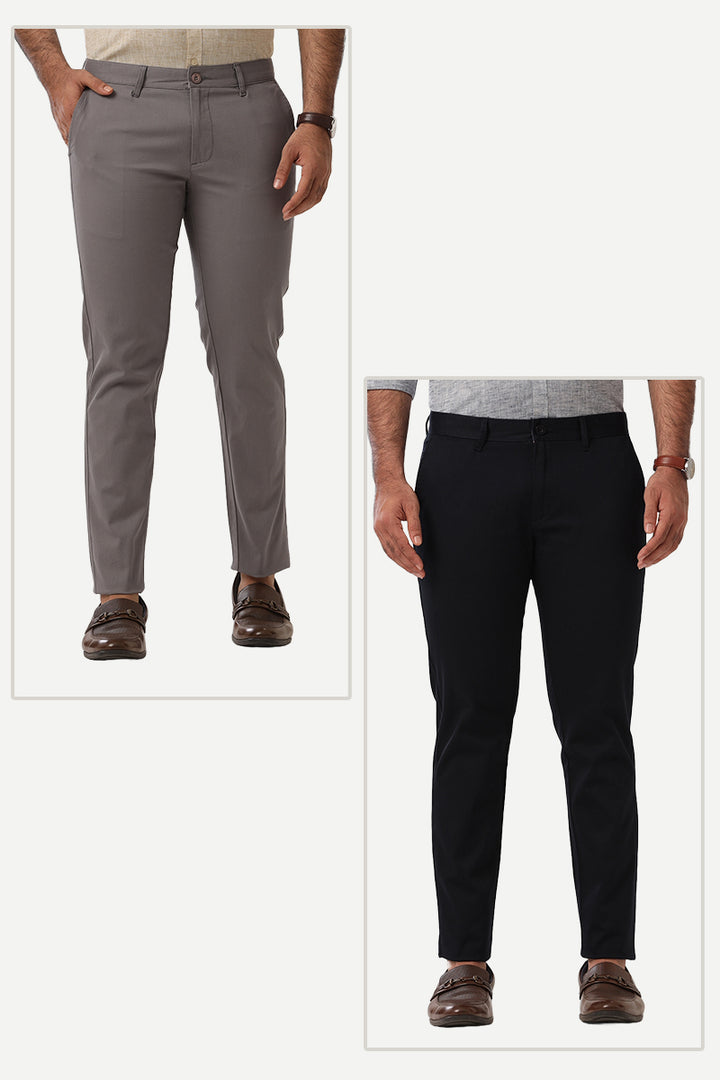 Monaco - Grey and Soft Black Pack of 2 Trousers For Men | Ariser