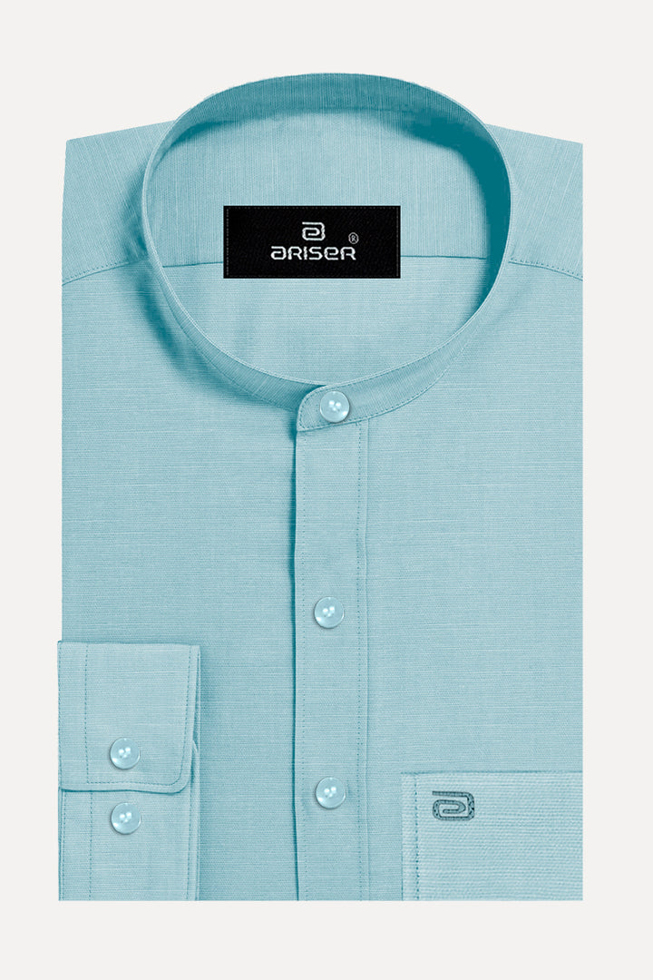 Ariser NEO 100% Cotton Mandarin Collar Slim Fit Formal Shirt For Men ( Light Blue - 11802 )