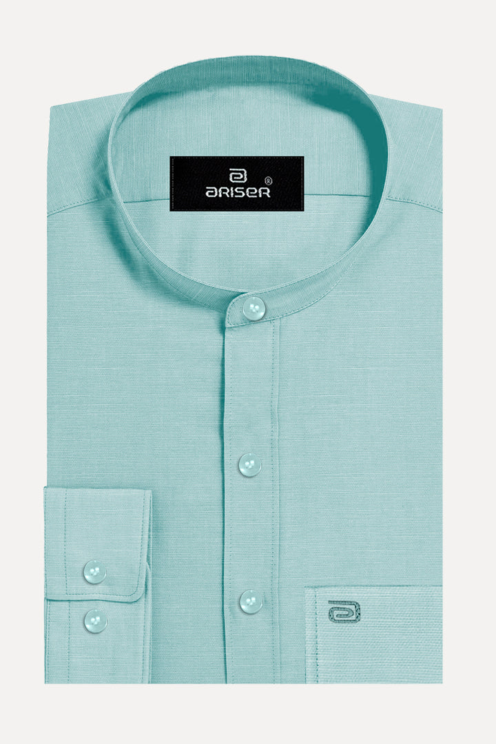 Ariser NEO 100% Cotton Mandarin Collar Slim Fit Formal Shirt For Men ( Light Green - 11804 )