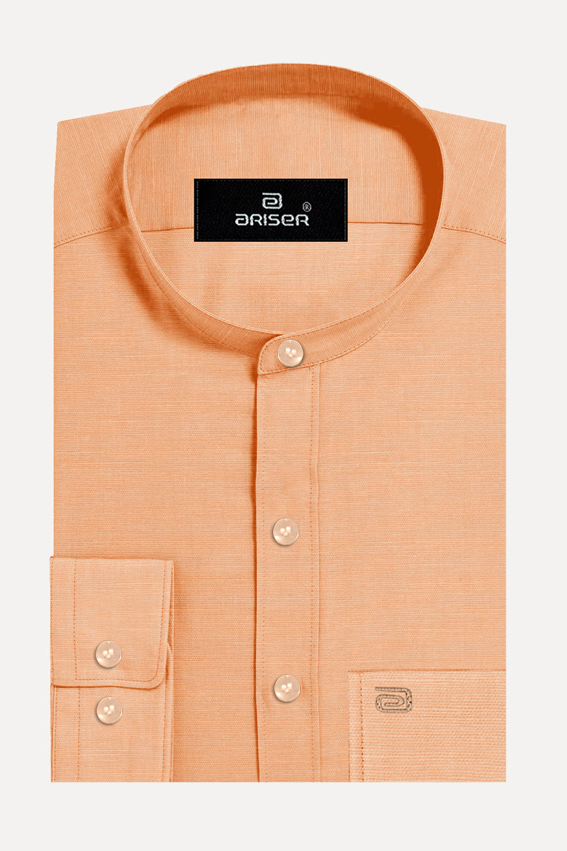 Ariser NEO 100% Cotton Mandarin Collar Slim Fit Formal Shirt For Men ( Light Orange - 11805 )