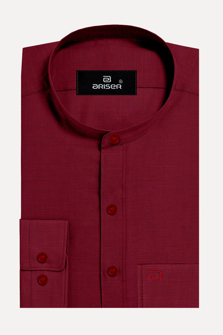 Ariser NEO 100% Cotton Mandarin Collar Slim Fit Formal Shirt For Men ( Maroon - 11810 )