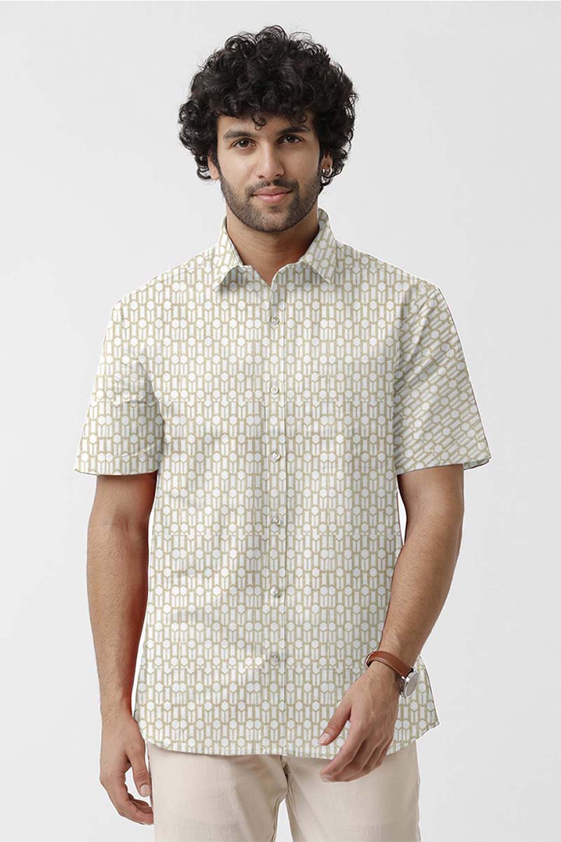 Vudu - White With Sandal Printed Shirts For Men | Ariser