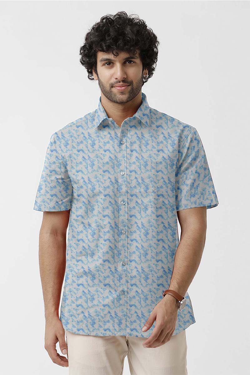 Vudu - Light Blue With White Printed Shirts For Men | Ariser