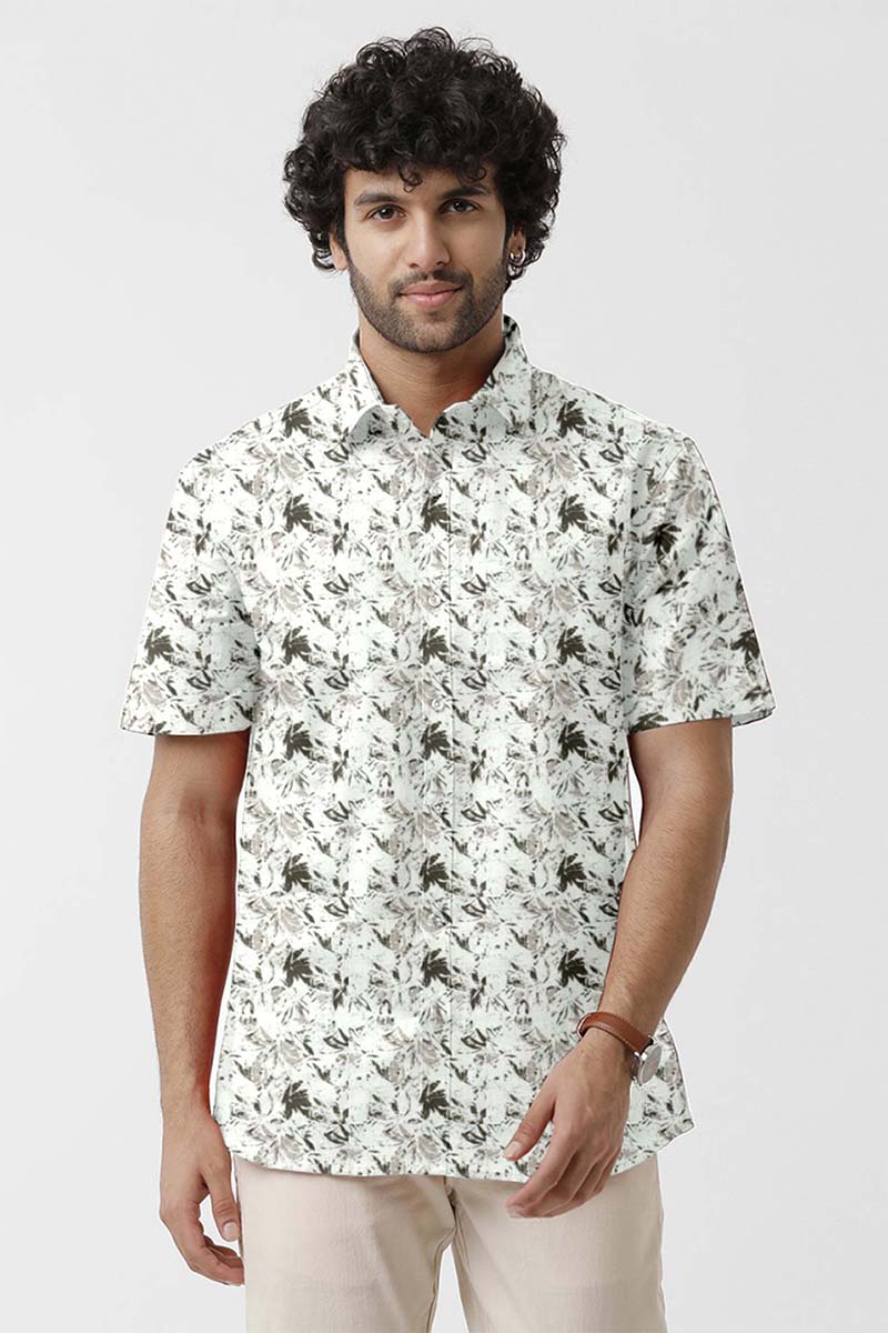 Vudu - Cream With Olive Green Printed Shirts For Men | Ariser