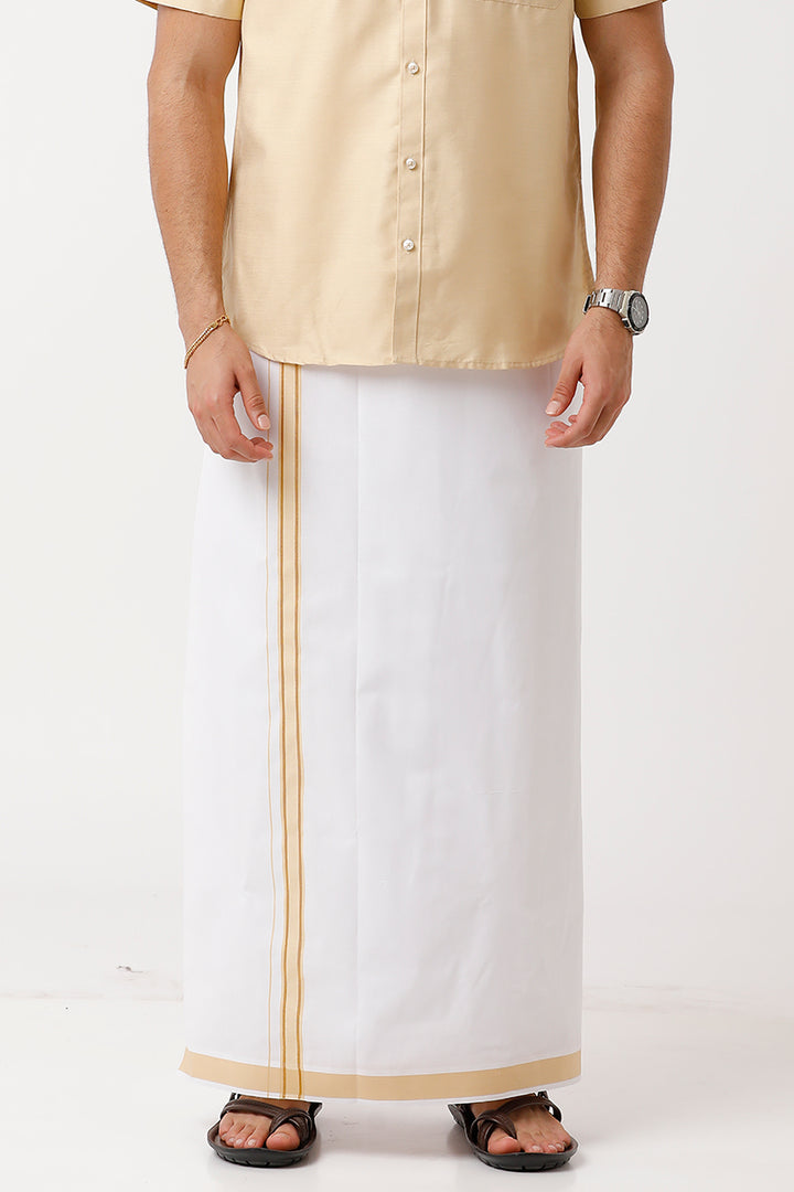 Divine - Flaxen Sandal Cotton Blend Single Layered Dhoti With Fancy Border For Men | Uathayam