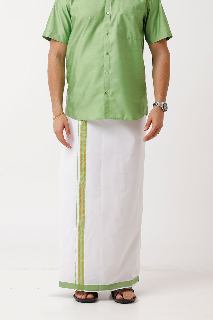 Divine - Lime Green Cotton Blend Single Layered Dhoti With Fancy Borders For Men | Uathayam