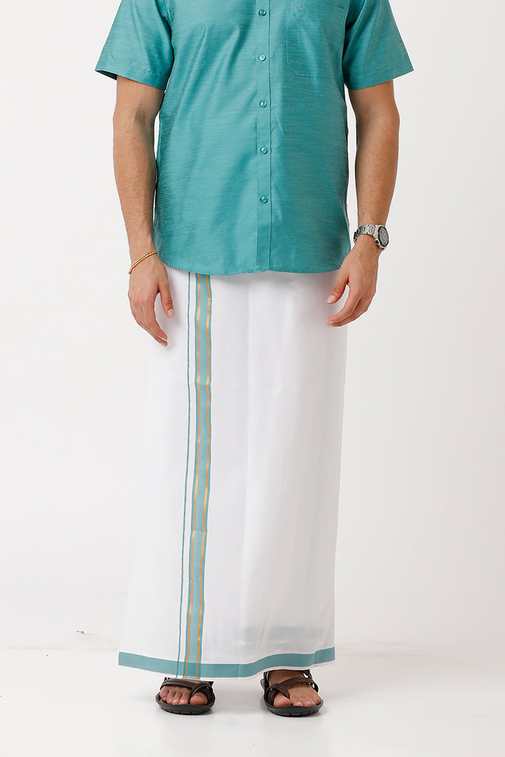 Divine - Light Green Cotton Blend Single Layered Dhoti With Fancy Borders For Men | Uathayam