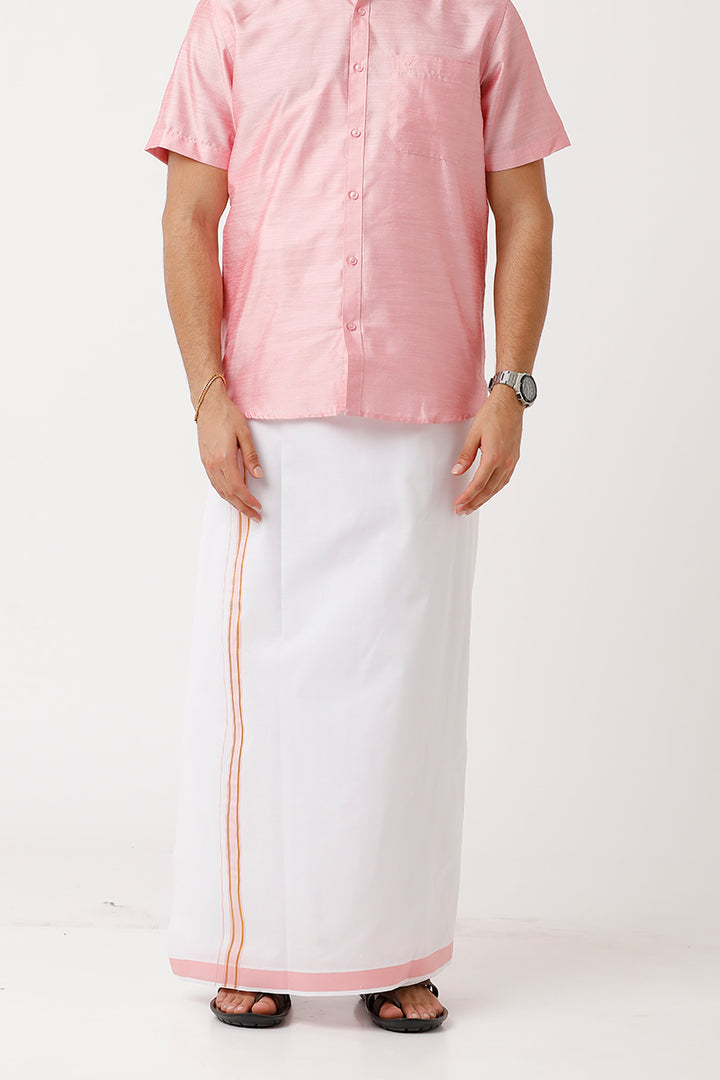 Divine - Pink Cotton Blend Single Layered Dhoti With Fancy Borders For Men | Uathayam