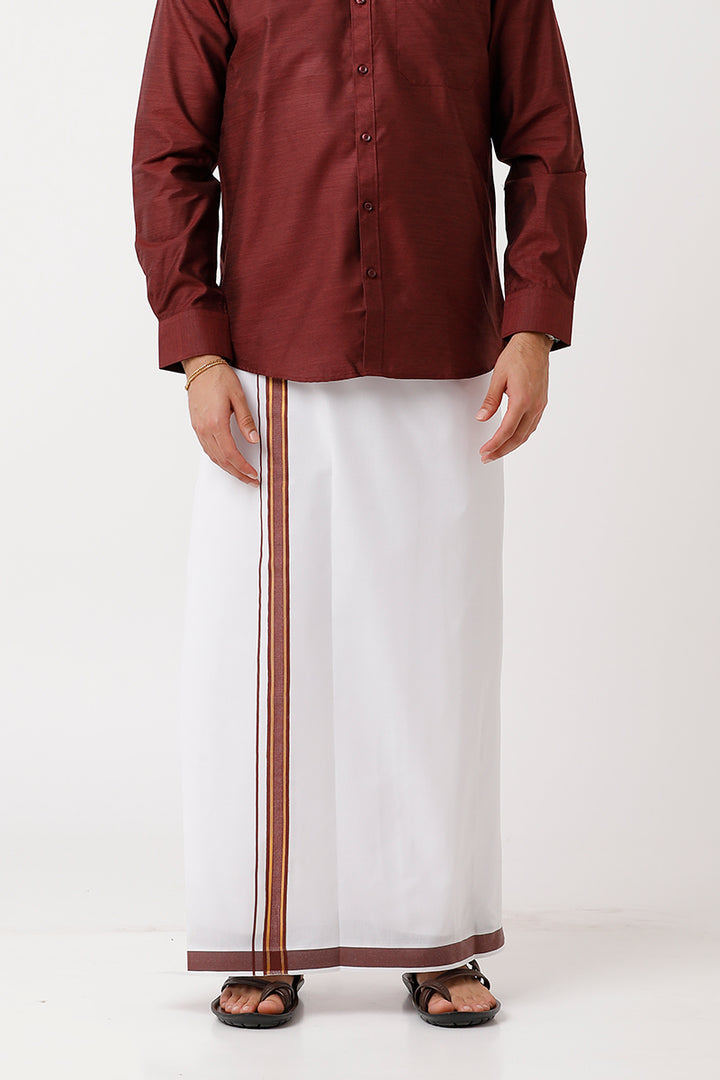 Divine - Maroon Cotton Blend Single Layered Dhoti With Fancy Borders For Men | Uathayam
