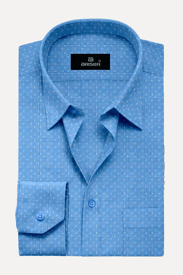 Yale Blue Plain Base Dobby Printed  Slim Fit Shirts - OR17504