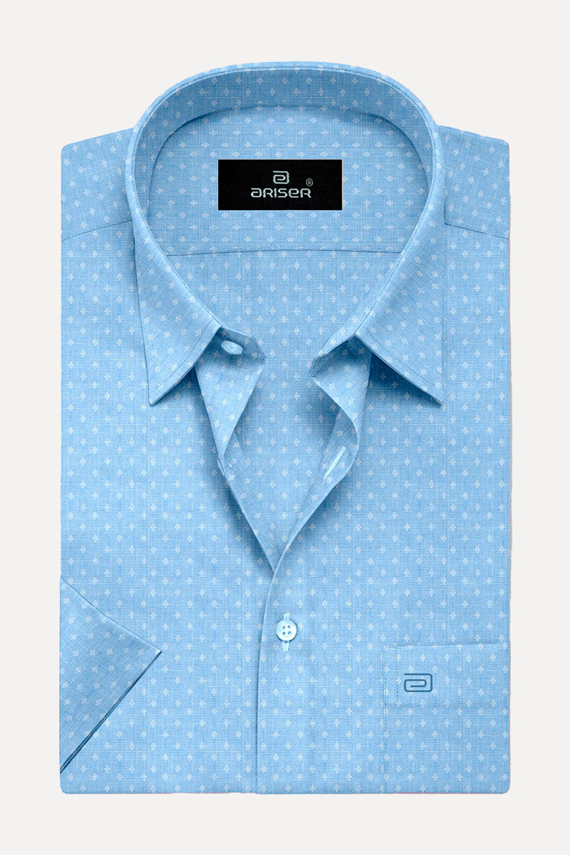 Pastel Blue Plain Base Dobby Printed Slim Fit Shirts - OR17508 – Uathayam