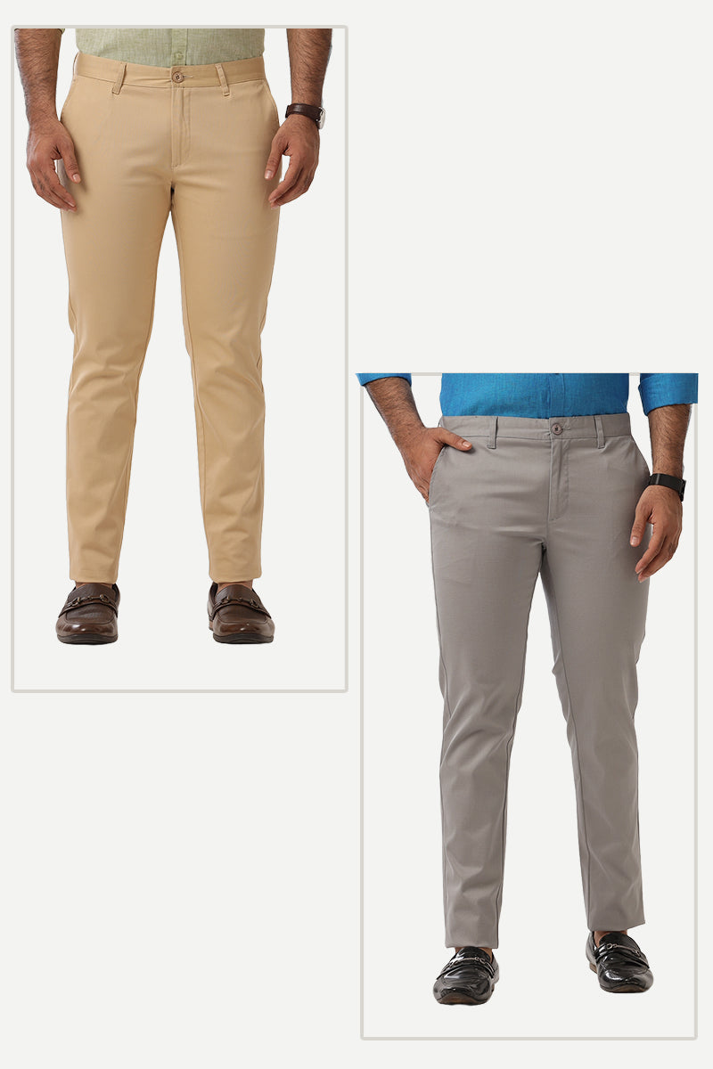 Monaco - Sandal and Steel Gray Pack of 2 Trousers For Men | Ariser