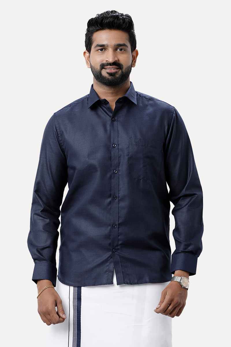 UATHAYAM Xpress Royal Blue Cotton Rich Full Sleeve Solid Smart Fit Shirt & Dhoti Set For Men Pack Of 1