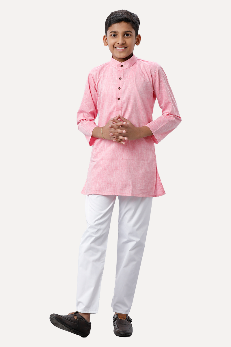 Exotic Soft Pink Kurta and Pyjama In Set For Kids Uathayam