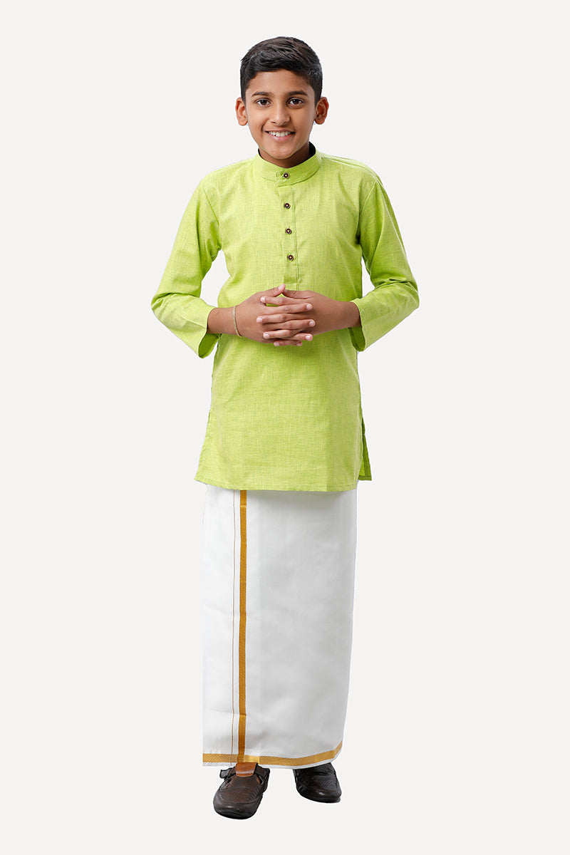 Exotic Light Green Kurta and Matching Fixit Dhoti In Set For