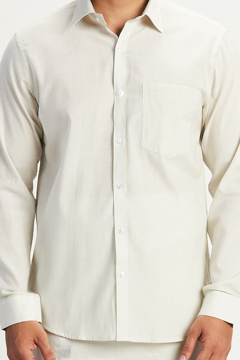 UATHAYAM Silver Color Cotton Vaibhav Shirt and Tissue Jari Dhoti (2 In 1) Set For Men