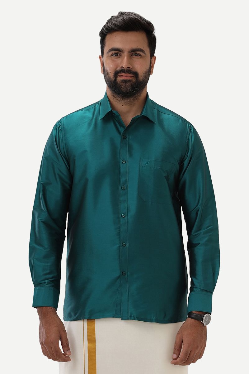 Silk Feel Ramar Green Silk Shirts For Mens Uathayam