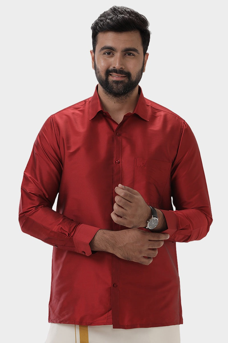 Silk Feel Red Silk Shirts For Mens Uathayam - Main Image