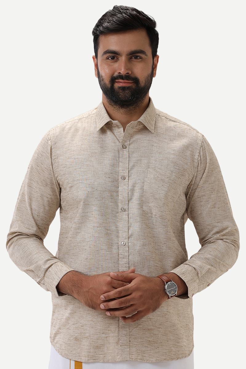 Thaksha Light Beige Formal Shirts for Men Uathayam
