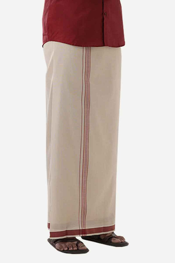 Ever Shine - Red Single Layered Gold Jari Fancy Borders Dhoti For Men | Uathayam