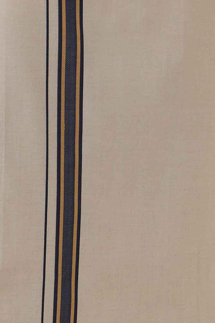 Ever Shine - Navy Single Layered Gold Jari Fancy Borders Dhoti For Men | Uathayam
