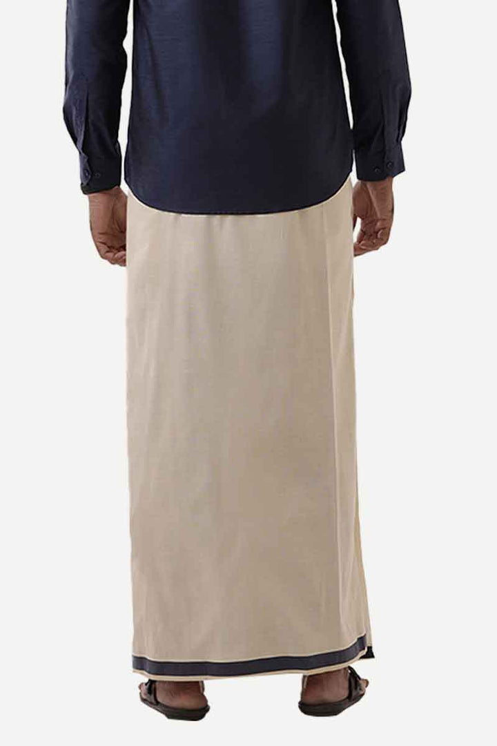 Ever Shine - Navy Single Layered Gold Jari Fancy Borders Dhoti For Men | Uathayam