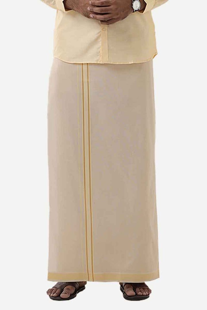 Ever Shine - Yellow Single Layered Gold Jari Fancy Borders Dhoti For Men | Uathayam