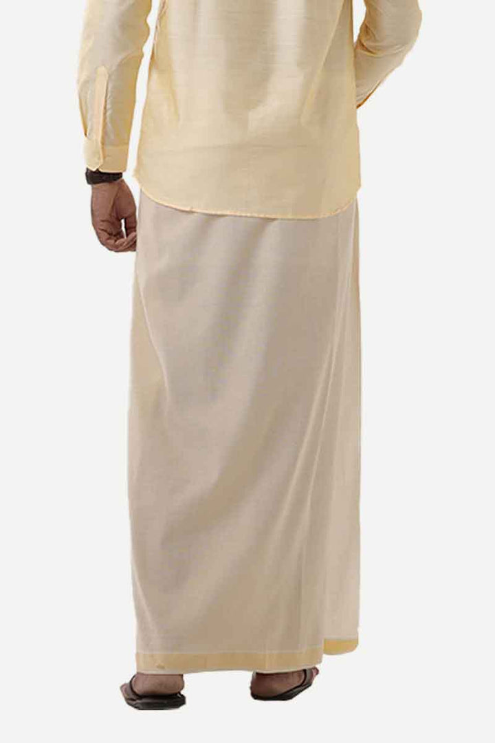 Ever Shine - Yellow Single Layered Gold Jari Fancy Borders Dhoti For Men | Uathayam