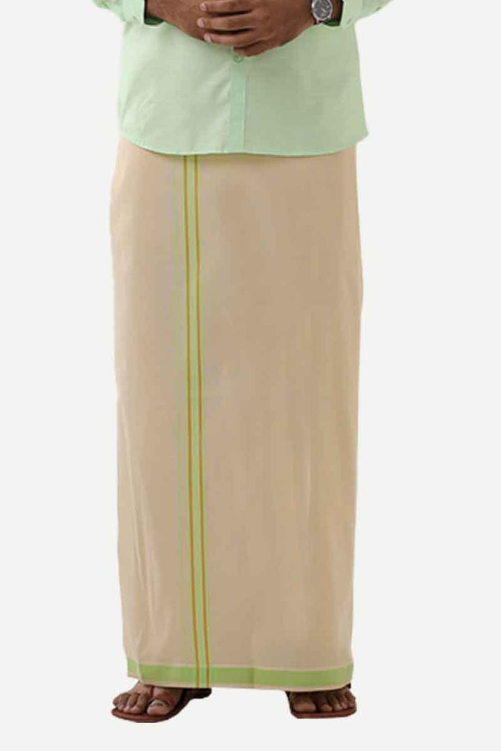 Ever Shine - Mint Green Single Layered Gold Jari Fancy Borders Dhoti For Men | Uathayam