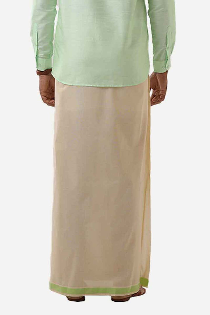Ever Shine - Mint Green Single Layered Gold Jari Fancy Borders Dhoti For Men | Uathayam