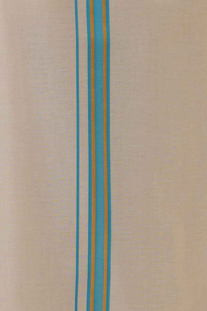 Ever Shine - Teal Blue Single Layered Gold Jari Fancy Borders Dhoti For Men | Uathayam