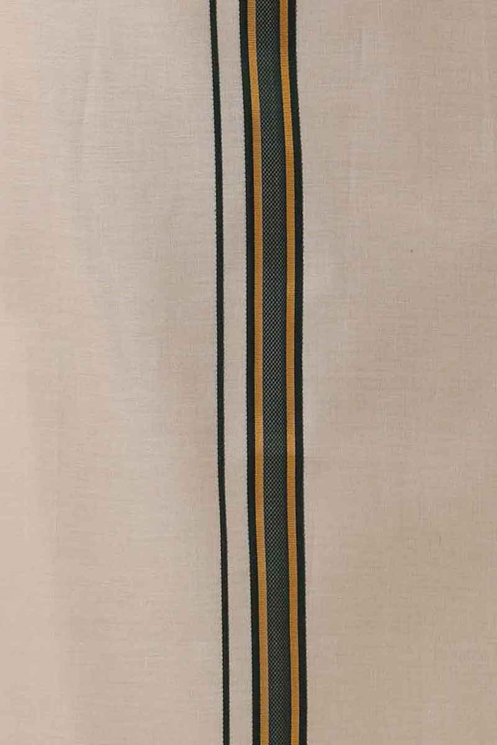 Ever Shine - Dark Green Single Layered Gold Jari Fancy Borders Dhoti For Men | Uathayam