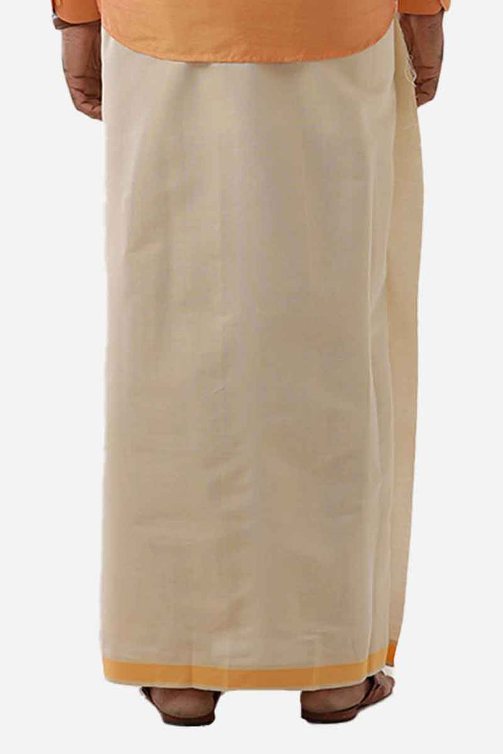 Ever Shine - Orange Single Layered Gold Jari Fancy Borders Dhoti For Men | Uathayam