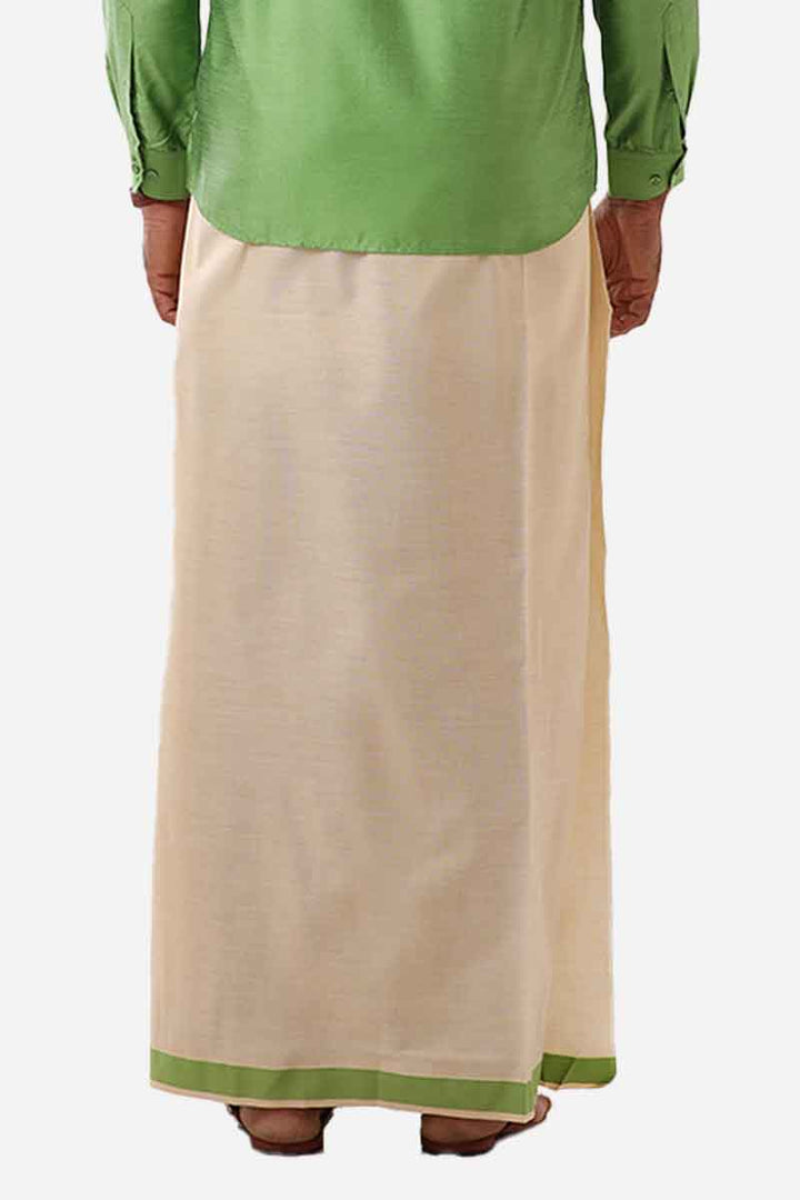 Ever Shine - Light Green Single Layered Gold Jari Fancy Borders Dhoti For Men | Uathayam
