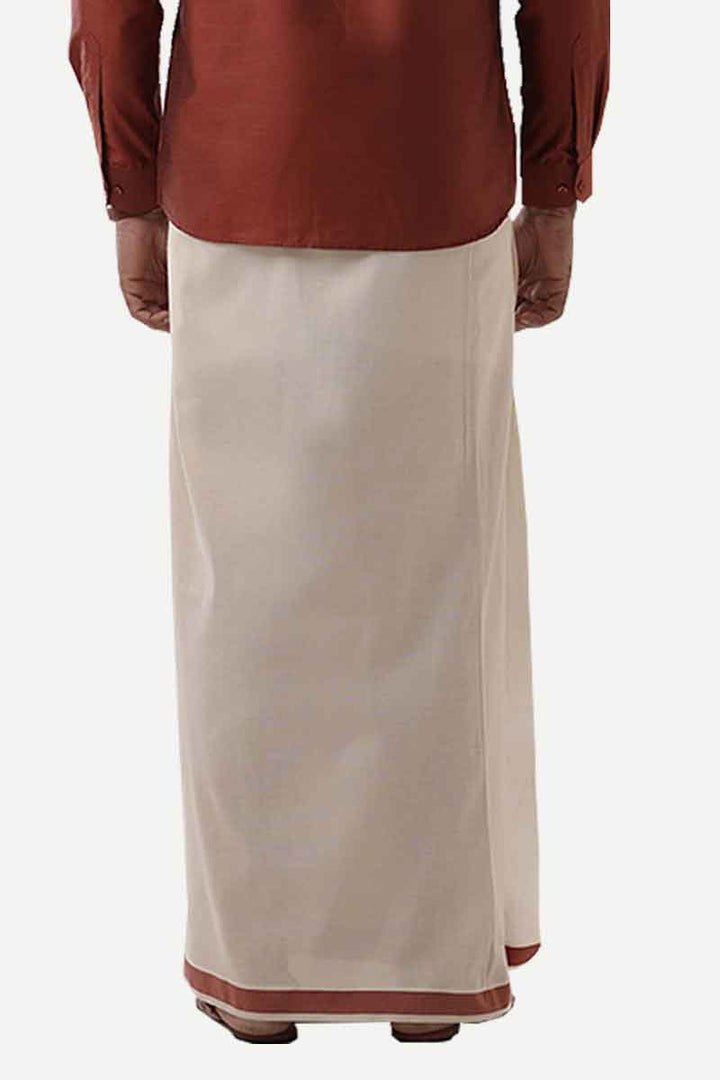 Ever Shine - Brown Single Layered Gold Jari Fancy Borders Dhoti For Men | Uathayam
