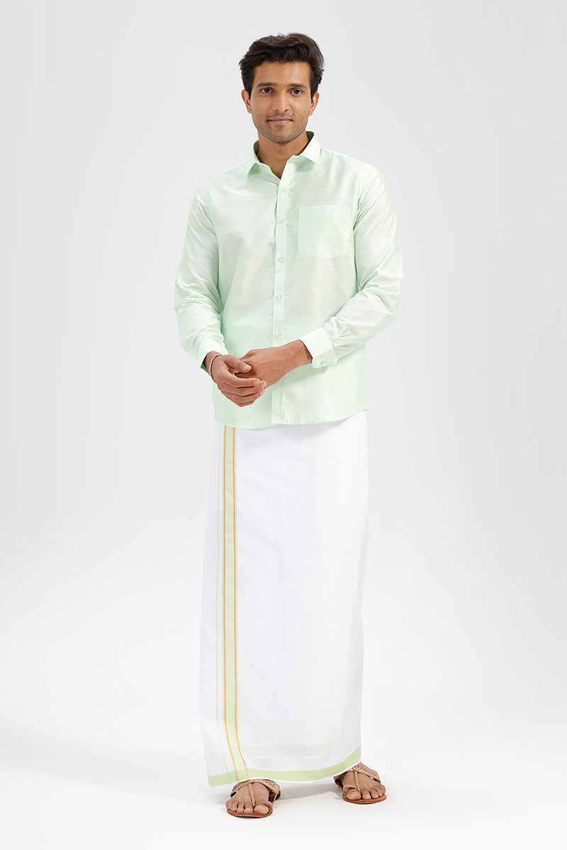 Divine Pale Green Matching Shirt and Single Dhoti Set For Men