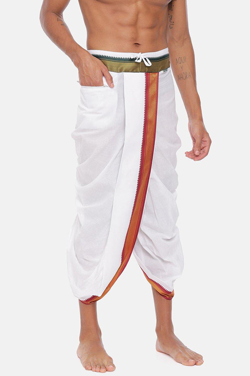 Readymade White Pocket Panchakacham Pet Dhoti For Men Uathayam