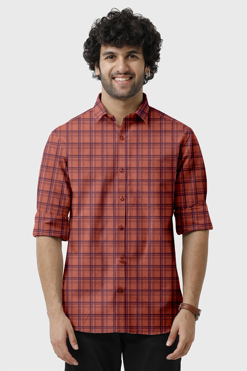 Vista Orange With Blue Checked Shirts For Mens Ariser – Uathayam