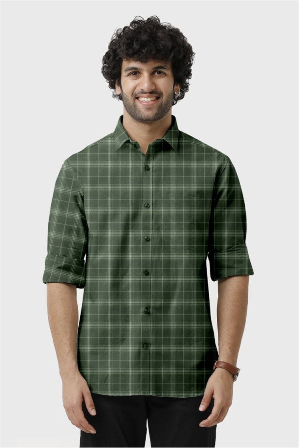 Olive Green Checked Shirt for Men