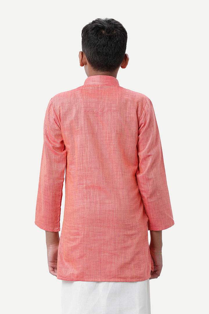 UATHAYAM Exotic Kurta Cotton Rich Full Sleeve Solid Regular Fit For Kids (Soft Orange)